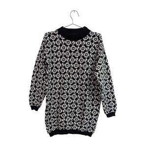 Vintage American Pride‎ Sweater Floral Herringbone Abstract Black White Large